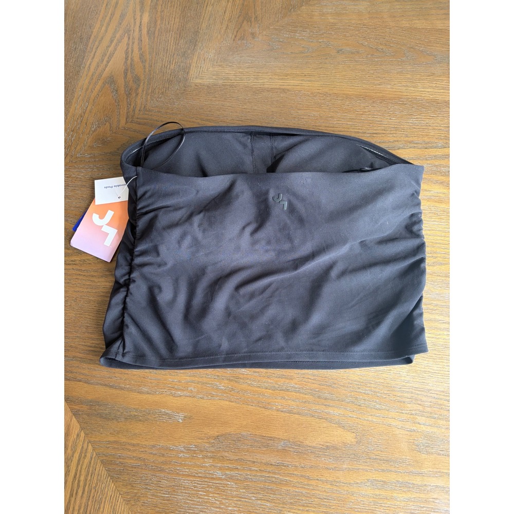 JoyLab Women Black Onyx Ruched Tube Top Strapless Cropped Tank Large NWT - Picture 2 of 6